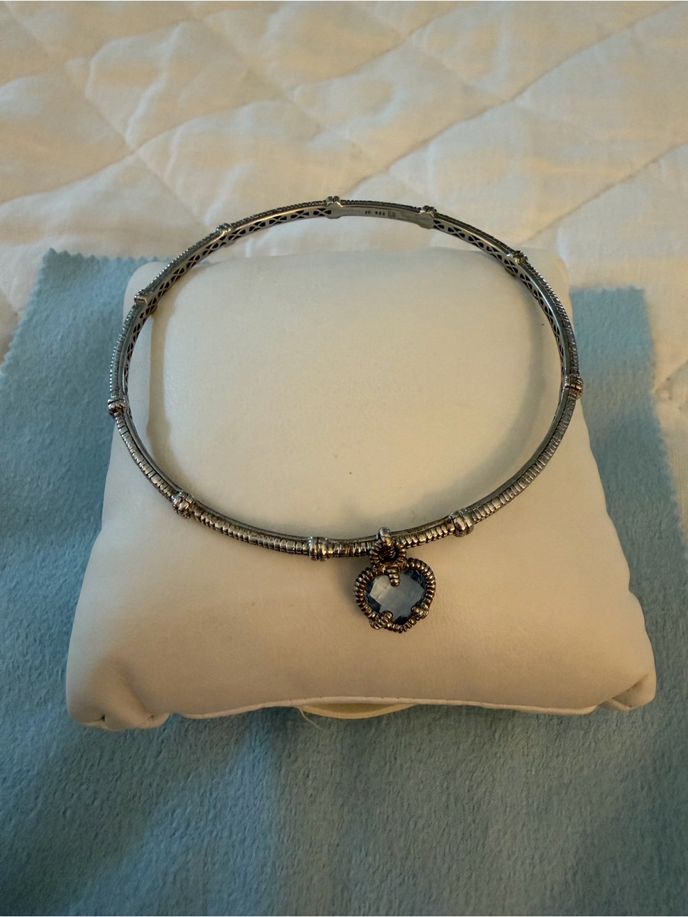 Judith Ripka Two-Tone Heart Charm Bangle in Silver and Gold Accents
